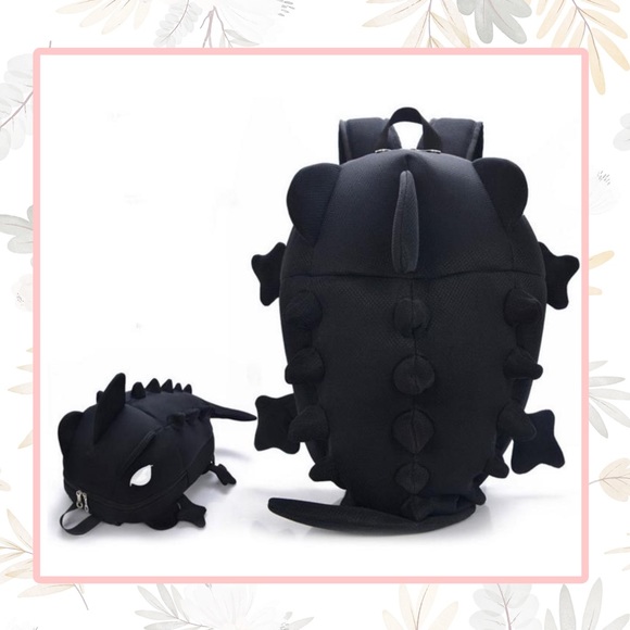 🌺 DRAGON BACKPACK BAG MID BLACK DINO DINOSAUR RAVE FUN TEEN TREND FESTIVAL - Picture 1 of 11